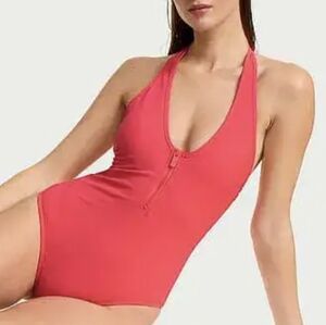 3389 NWT Victoria’s Secret Two-Tone Zip One-Piece Swimsuit Halter Wireless XL
